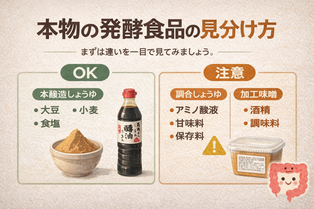 発酵食品の見分け方|本醸造しょうゆと加工食品の違い